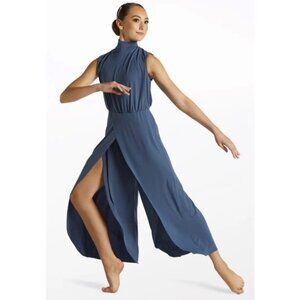 Weissman Showtime |Stitches Overlapping Wide Leg Dance Costume Jumpsuit Slate LA